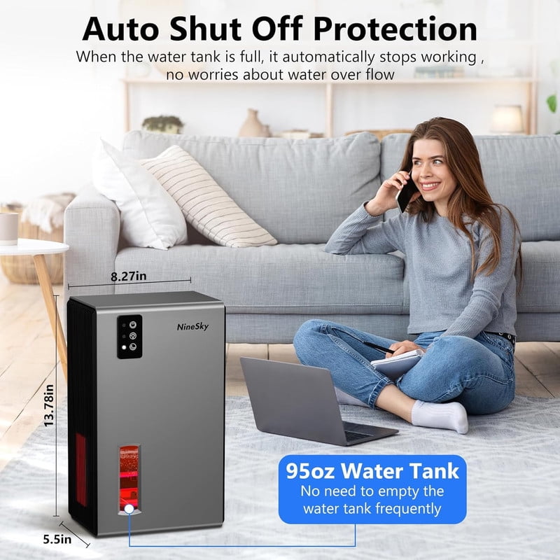 Dehumidifier for Home, 95 OZ Water Tank, 800 sq.ft Auto Shut Off Small Dehumidifiers for Bathroom Bedroom with 7 Colors LED Light (Gray)