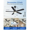 52 Inch Black Ceiling Fans with Lights Remote Control,5 Blades Solid Wood Noiseless Modern Ceiling Fans for Indoor,Outdoor,Bedroom,Living Room,Office,Farmhouse,Patio