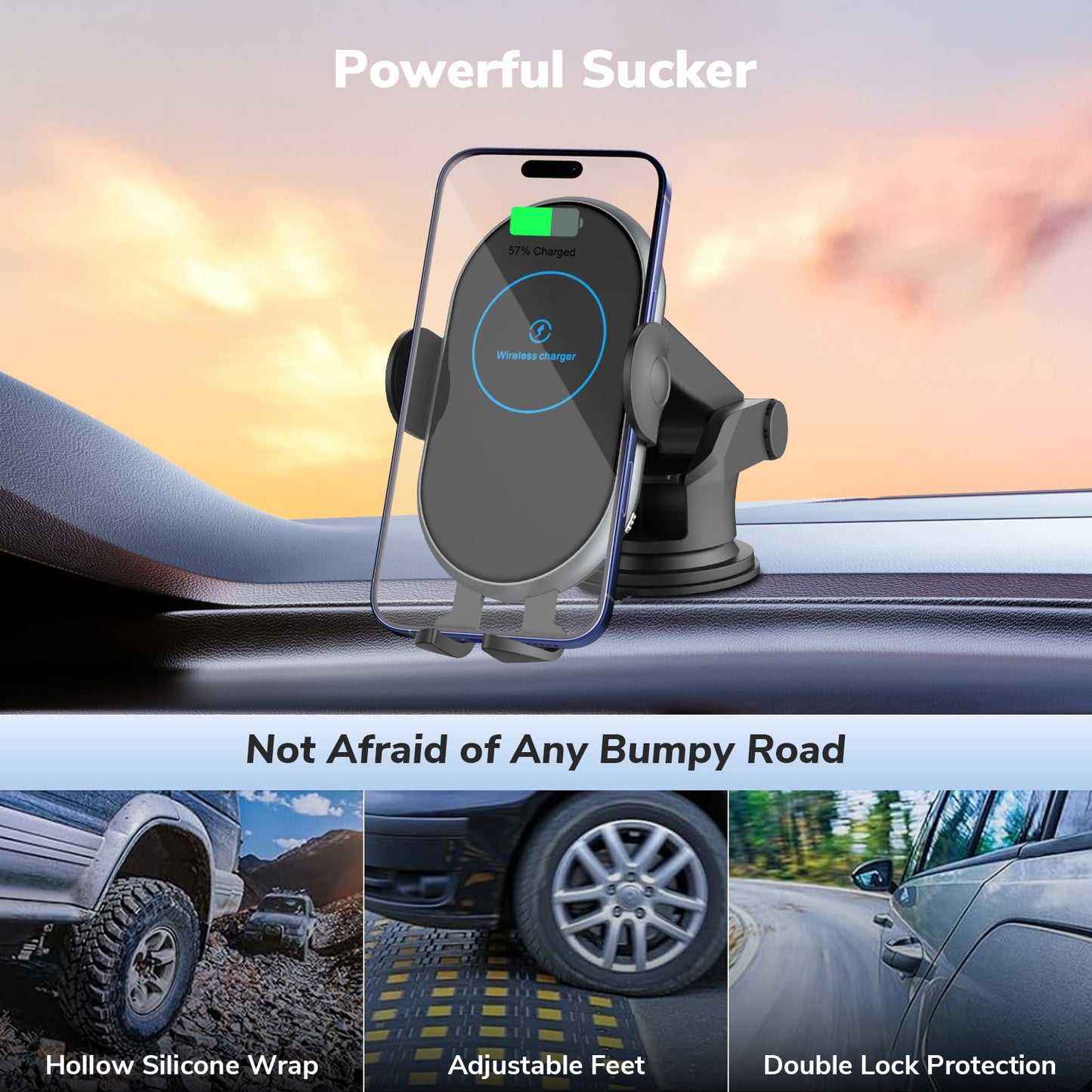 Car Charger Mount Compatible for iphone, Phone Charger Holder for Car Dashboard, Hands Free Car Phone Holder Mount Dash Compatible for iphone 16 15 14 13 12 Pro Max Plus Car Accessories