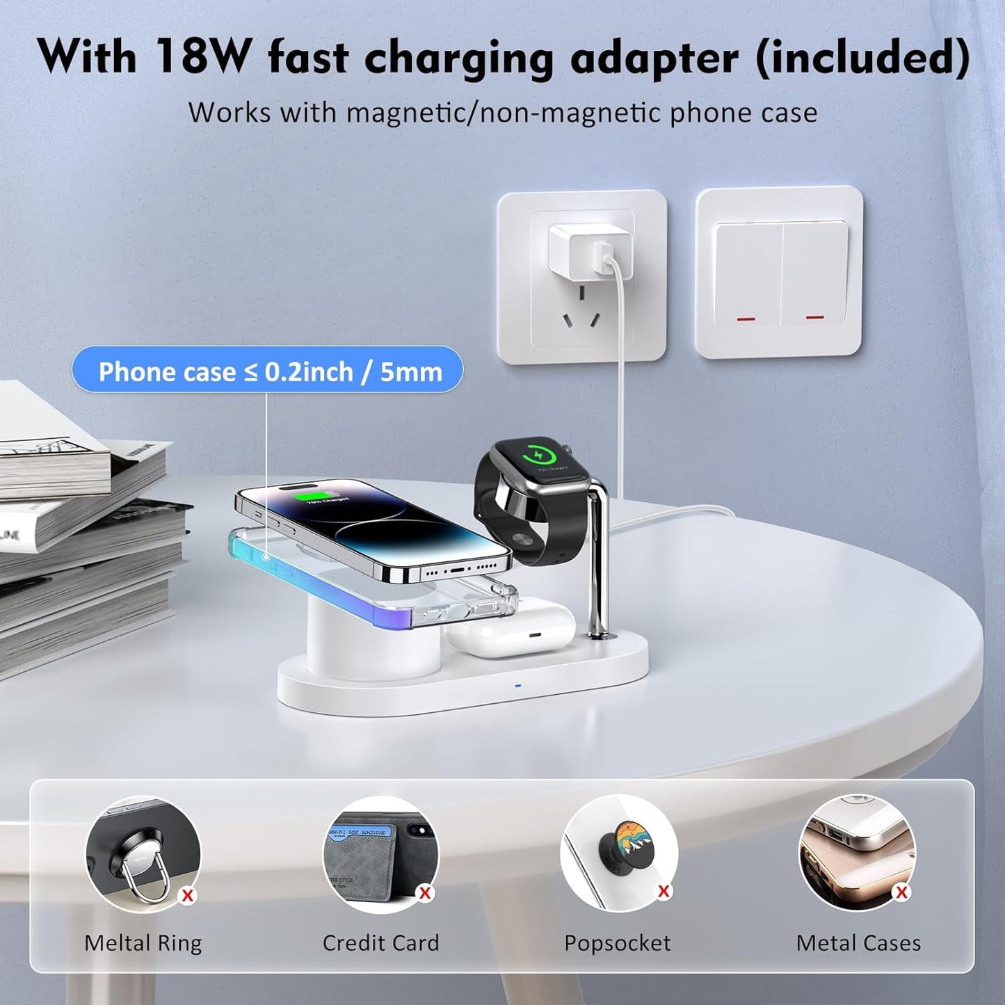 ETEPEHI Wireless Charger Compatible for iPhone: 3 in 1 Magnetic Charging Station Compatible for iPhone iWatch & Airpods