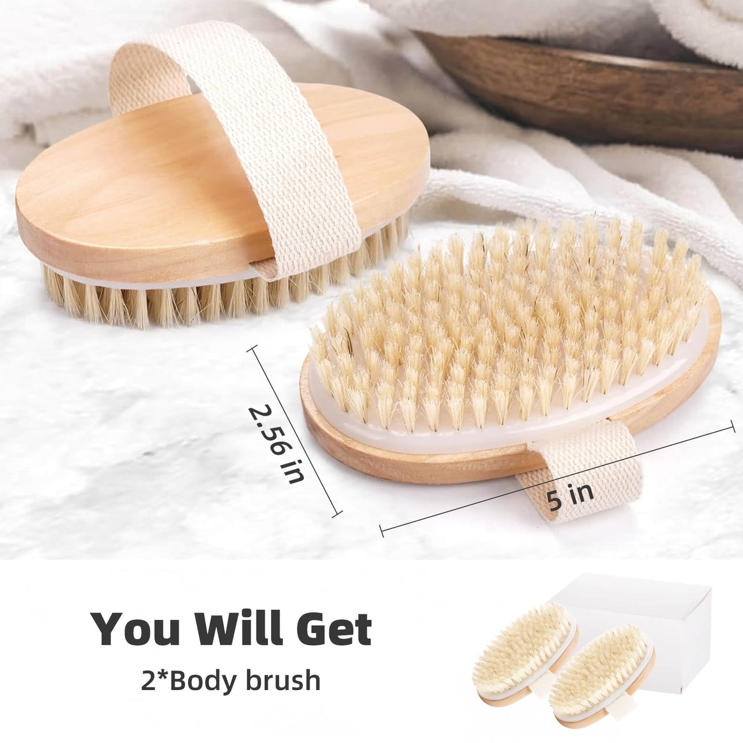 AMBLER 2 Pack Dry Brush, Exfoliating Dry Brushing Body Brush for Lymphatic Drainage, Dry Skin, Cellulite