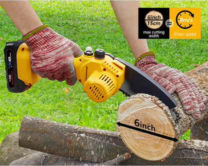 Mini Chainsaw Cordless Portable Handheld Small Electric Chainsaw Oil for Wood Cutting6-Inch Battery Chainsaw Cordless Courtyard