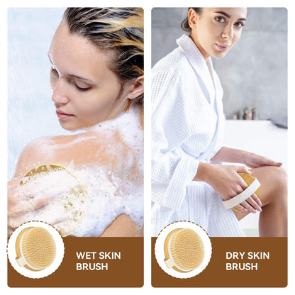 2 Pack Dry Body Brush,Natural Bristle Exfoliating Brush for Dry Skin,Improve Circulation,Lymphatic Drainage,Cellulite