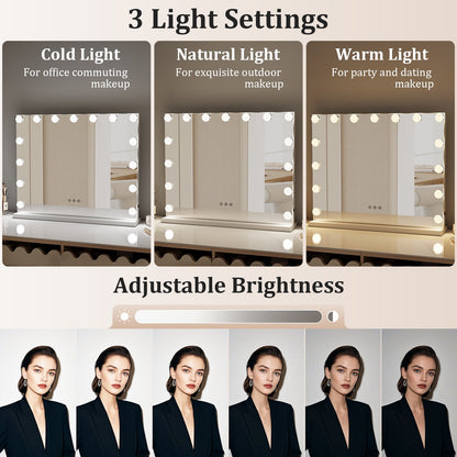 KOUSE Bluetooth Audio Makeup Mirror with LED Light - 3 Color Modes, Smart Touch Control and USB Charging Port - Desktop Makeup Mirror
