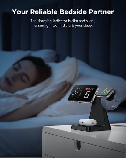3 in 1 Charging Station for Apple Devices: Wireless Charger compatible for iphone 16 15 14 13 12 Pro/Pro Max/Plus/Mini, Charger Stand for AirPods 2/3/Pro & iWatch