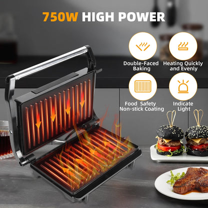 Kailwokk Panini Press Grill,Non-Stick Coated Plates Sandwich Maker,2 Slice Stainless Steel Electric Indoor Grill Opens 180¡ã to Fit Any Thickness Sandwich,Burgers,Steak