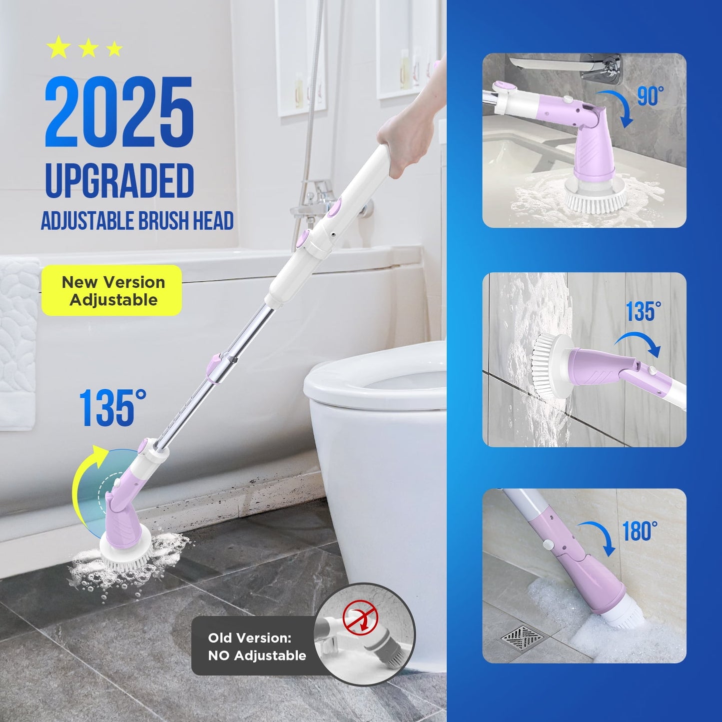 SZRSTH Electric Spin Scrubber - Cordless Cleaning Brush with Extendable Handle Power Shower Scrubber for Bathroom Kitchen Tile Floor