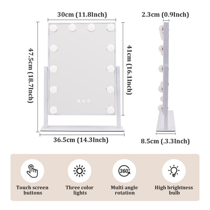 Kuose LED Makeup Mirror, with 10X Magnification Adjustable Brightness & Color Temperature, 360° Rotatable, Perfect for Makeup Artists & Home Use