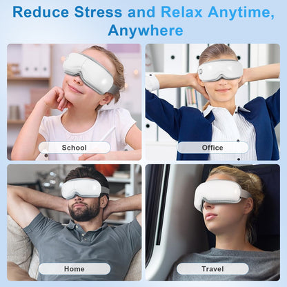 Kailwokk Eye Massager with Heat & Vibration – 5 Massage Modes, Bluetooth Music, Adjustable Headband Fathers Day Gifts - White