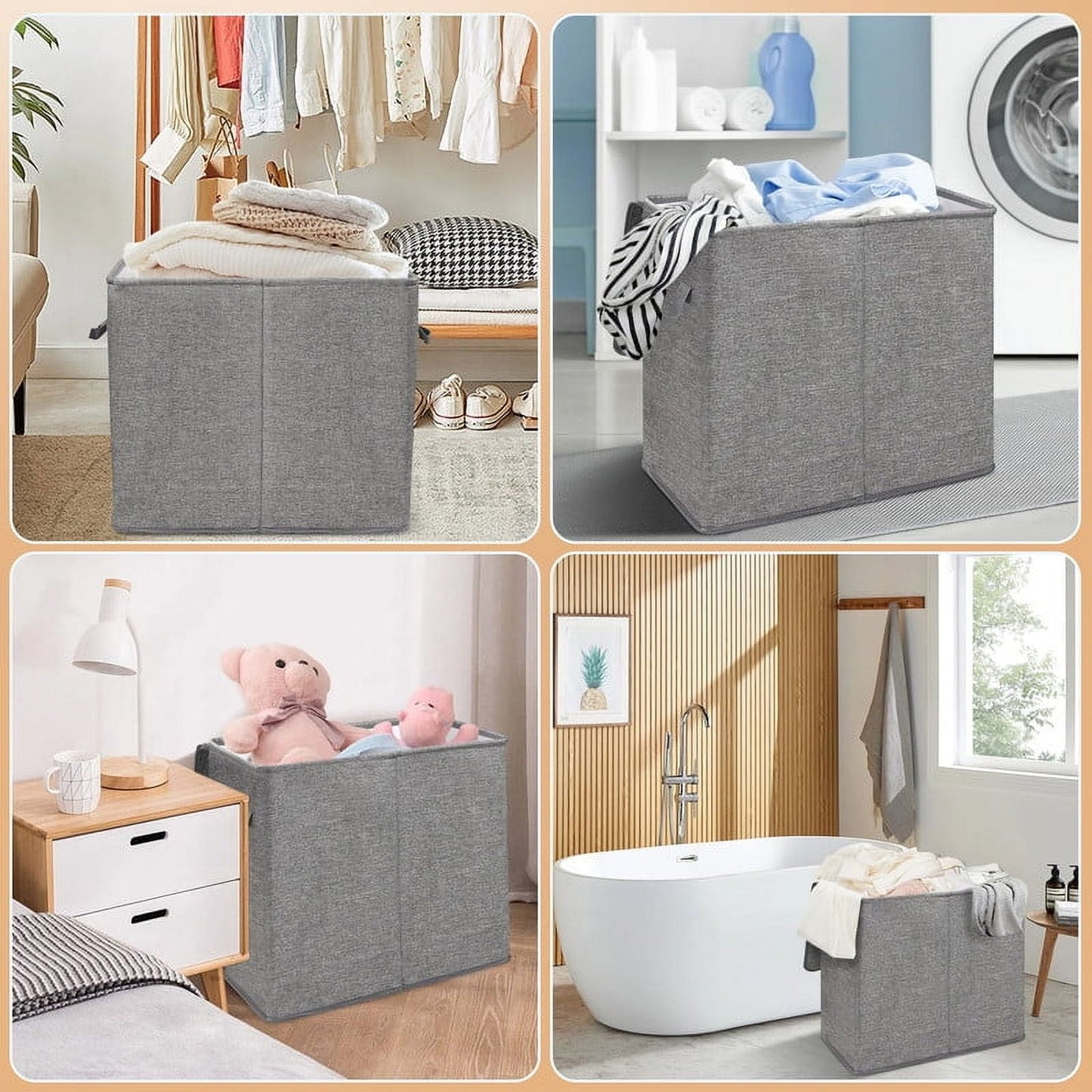 Kailwokk Laundry Hamper, Large Collapsible Basket with Lid & Removable Bags for Bedroom Bathroom College, Gray