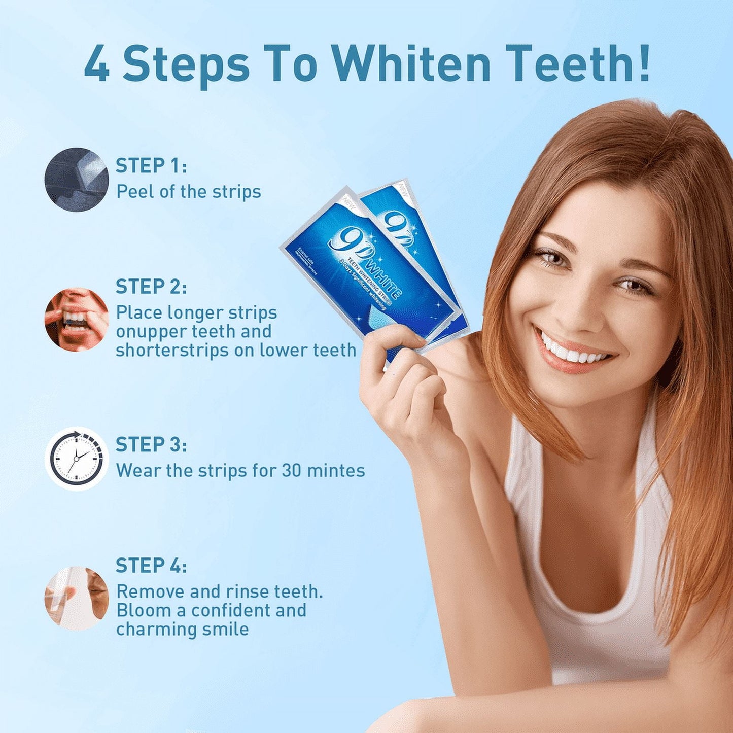 Teeth Whitening Strips for Tooth White: 56 Strips Teeth Whitening Kit for Deep Stains Removal, Mint