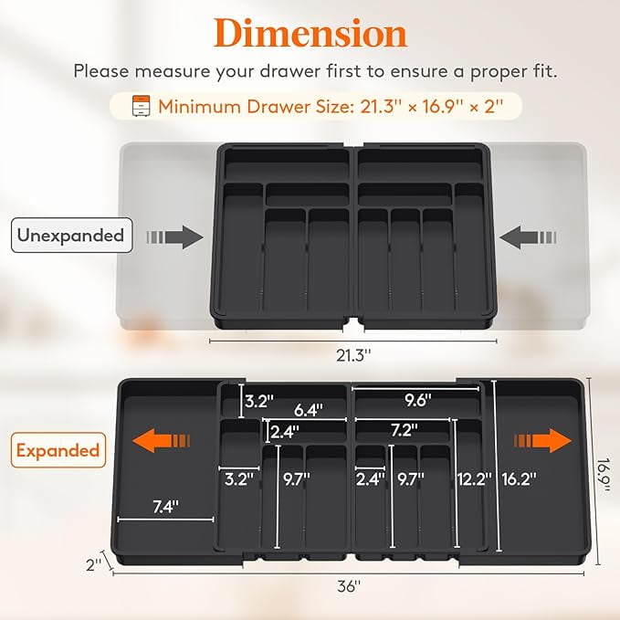 Silverware Drawer Organizer, Expandable Storage Cutlery Organizer, Kitchen Plastic Cutlery Tray for Spoon Fork Knife Holder Cutlery Storage Organizer Features