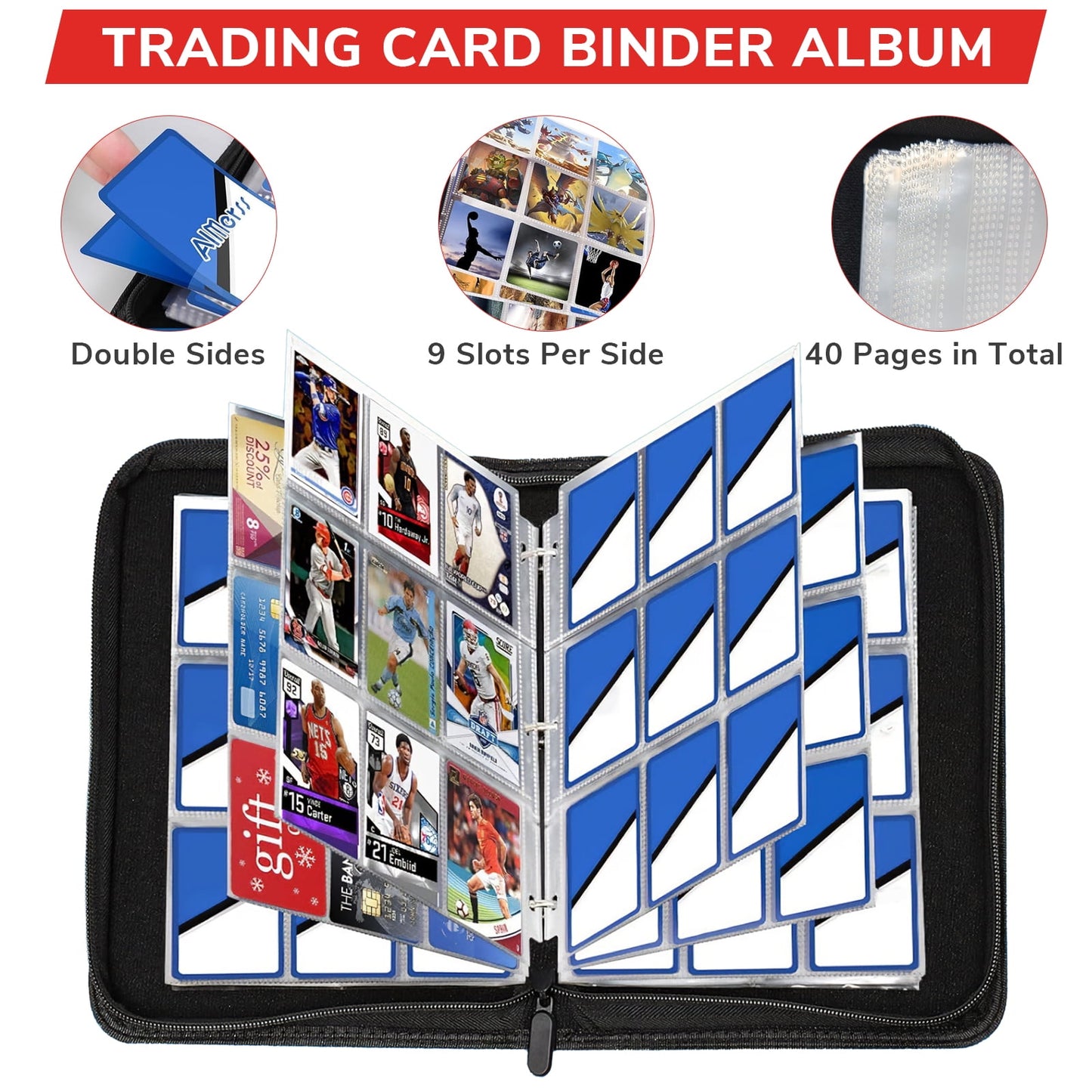TORIO Card Storage Binder, 720 Capacity, Ideal for Sports Cards, Trading Cards, and Credit Cards