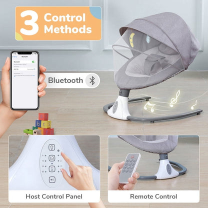 Kailwokk Electric Baby Swing for Infants, Portable Infant Swing with App Remote Bluetooth Control, 4 Sway Speeds, 12 Lullabies(Gray)