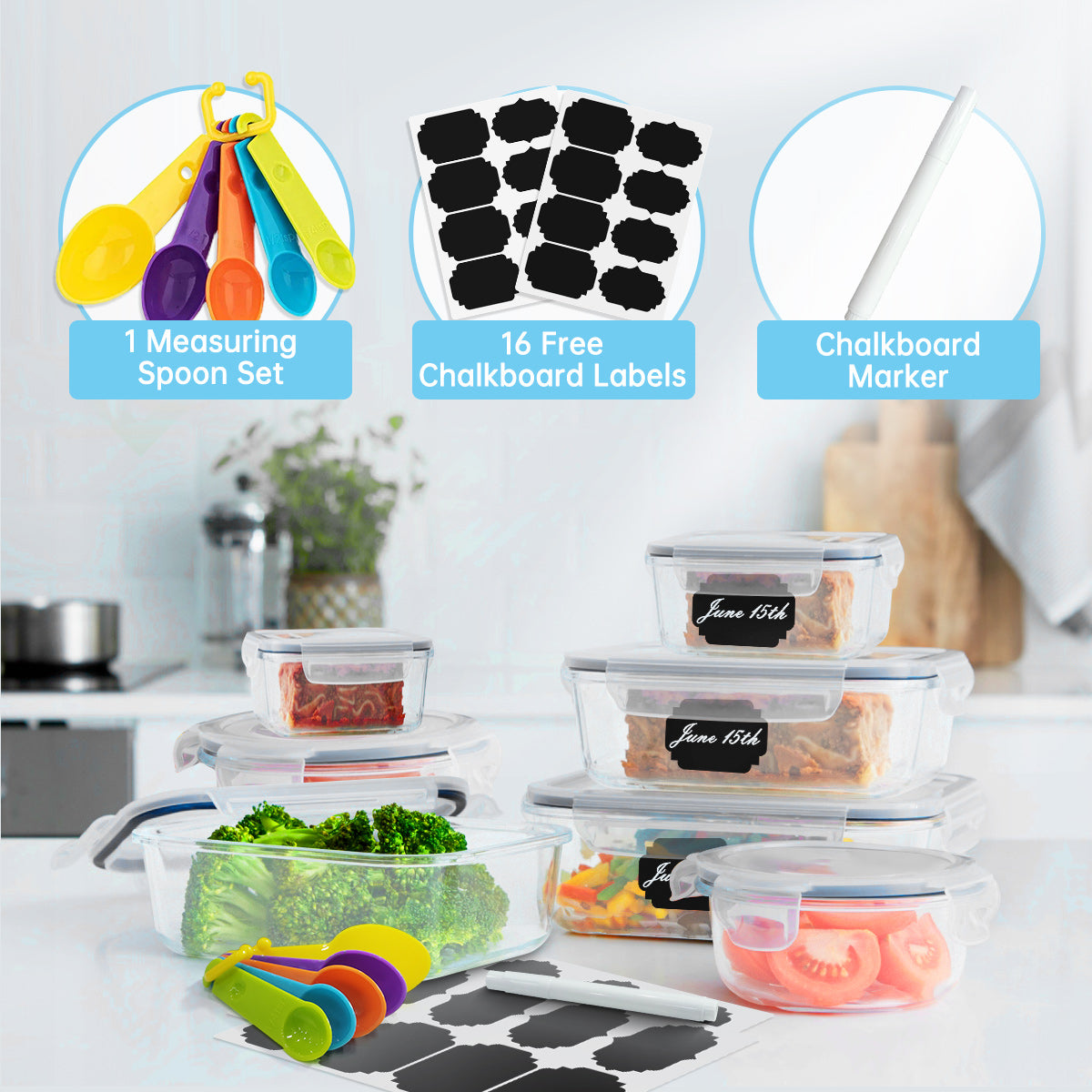 Food Storage Containers Set with Lids - BPA-Free Airtight Plastic Containers for Pantry & Kitchen Organization