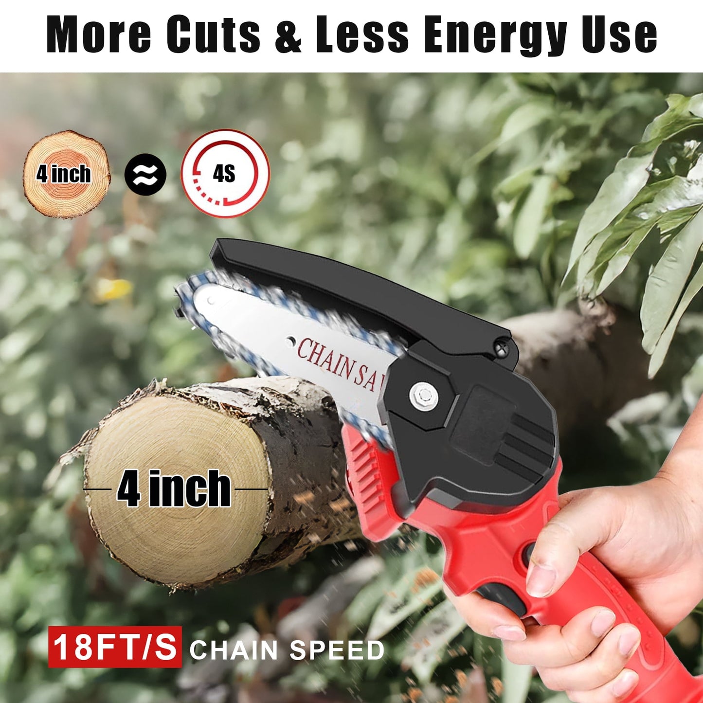 ATUPEN Mini 4” Battery Powered Chainsaw, 21V 1500mAh, Cordless, Lightweight, Safety Features