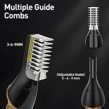 Beard Trimmer，6 in 1 Waterproof Cordless Hair Clippers Shavers for Men，Grooming Kit for Nose/Body/Ear/Face/Baerd Set