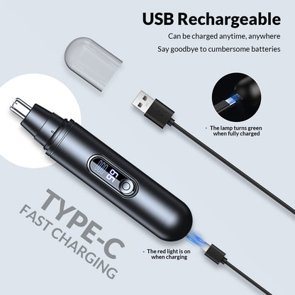 Ear and Nose Hair Trimmer for Men Women, Painless USB Rechargeable Nose Hair Trimmer Clipper, Waterproof Dual Edge Blades Nasal Trimmer Nose Clippers for Easy Cleansing (Black)