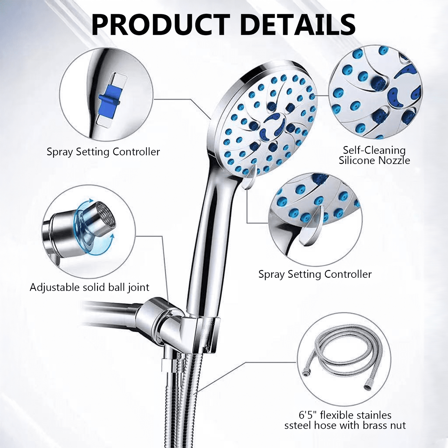 ATUPEN 4'' Shower Head with Handheld,High Pressure 7 Spray Mode Chrome Showerhead Clean Tub,Tile & Pets