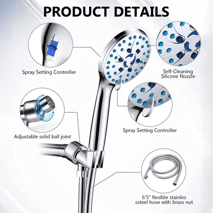 ATUPEN 4'' Shower Head with Handheld,High Pressure 7 Spray Mode Chrome Showerhead Clean Tub,Tile & Pets