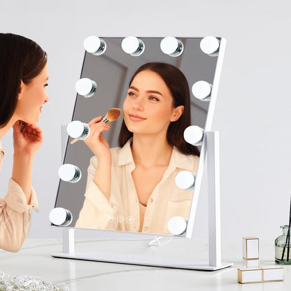 Kuose LED Makeup Mirror, with 10X Magnification Adjustable Brightness & Color Temperature, 360° Rotatable, Perfect for Makeup Artists & Home Use
