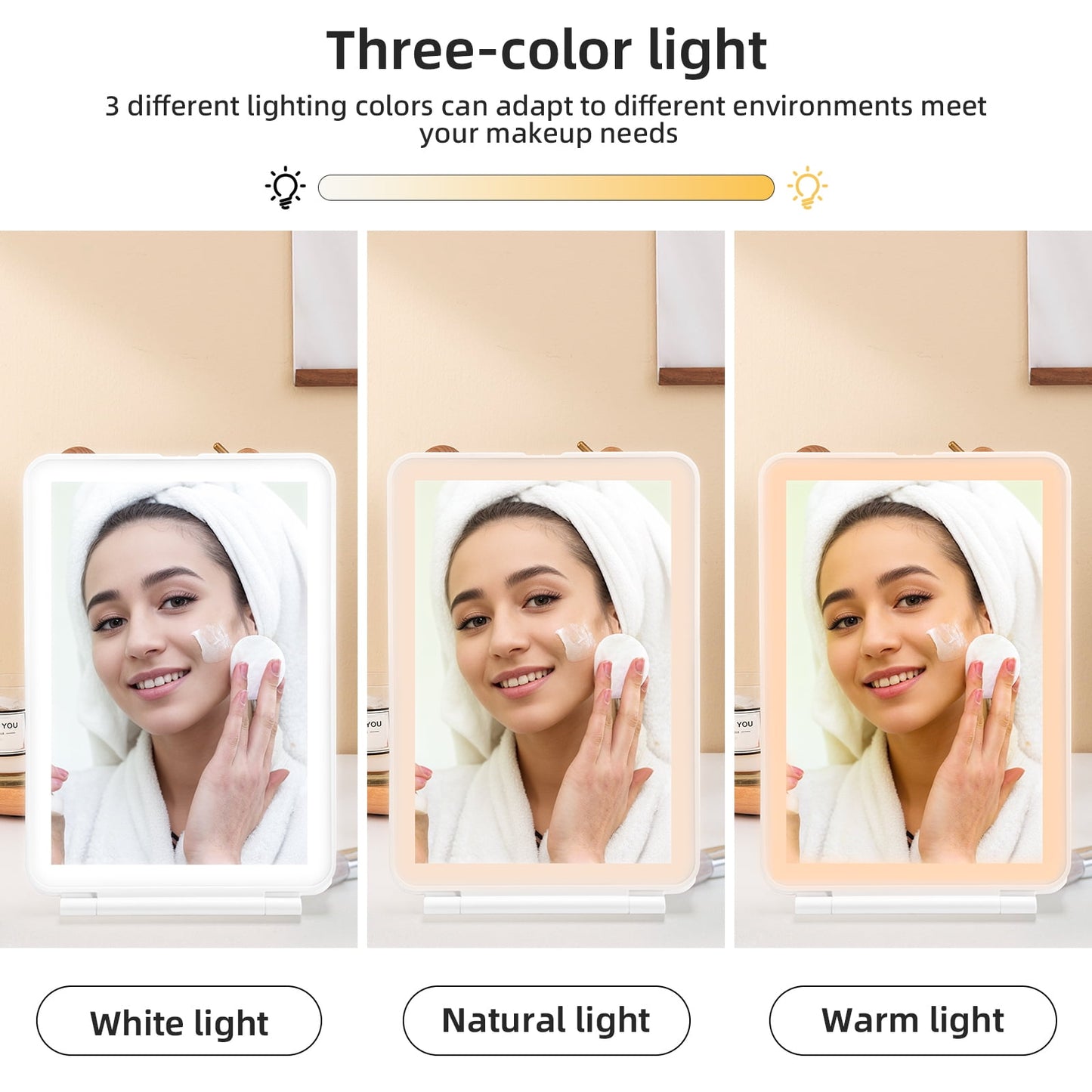 TORIO Portable Makeup Mirror with 72 LED Lights, USB Rechargeable, 3 Adjustable Light Settings – Perfect for Travel, Home, and Makeup Application
