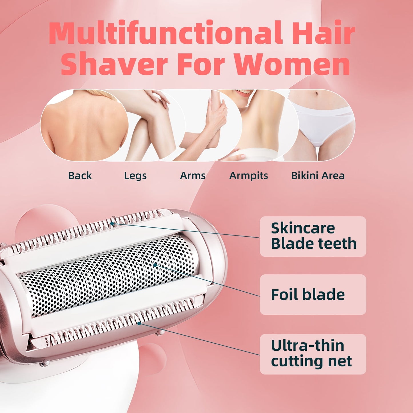 Electric Razor for Women - Cordless Shaver with LED Light, Body Hair Removal for Legs and Underarms Public Hairs