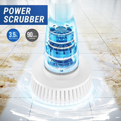 Electric Spin Scrubber, Cordless Bath Tub Power Scrubber with Long Handle & 4 Replaceable Heads,Shower Cleaning Brush Household Tools for Bathroom & Tile Floor