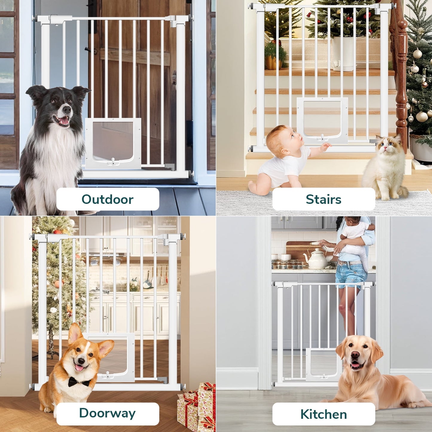 Extra Wide Baby Gate,29.5"-40.6" with Pet Door, Metal Dog Gate for Stairs & Doorways,Pressure Mount Gate for Ages 6 to 36 Months