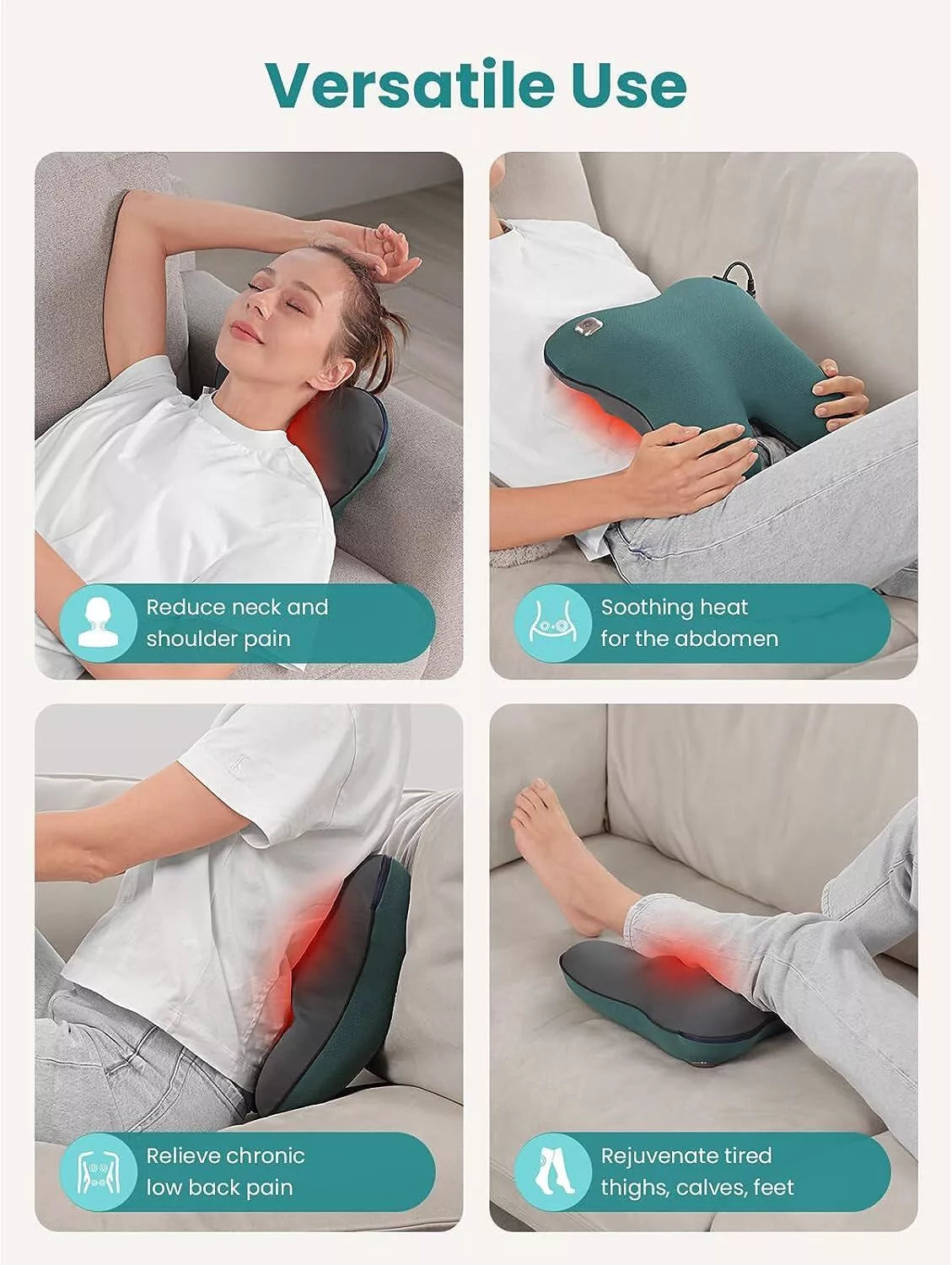 Neck & Back Massager with Heat Deep Kneading Massage Pillow