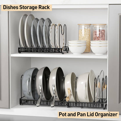 Pots and Pans Organizer,Expandable Pot Lid Holder 10 Adjustable Compartment Rack for under Cabinet