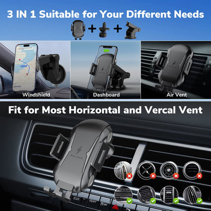 ETEPEHI Car Mount Charger: 15W Wireless Car Charger for iPhone 16/15/14/13/12, Fast Charging Phone Holder Mount