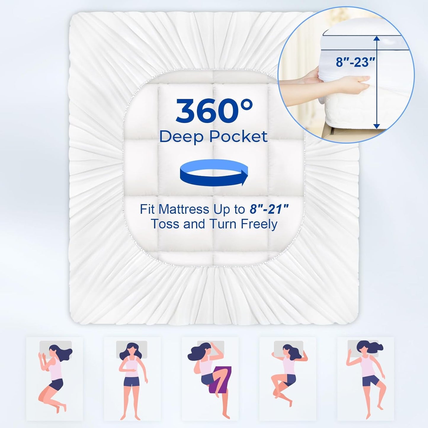 Full Mattress Topper,Extra Thick Mattress Pad Cover for Deep Sleep,3D+7D Snow Down Alternative Fill Overfilled Plush Pillow Top with 8-23 Inch Deep Pocket-White