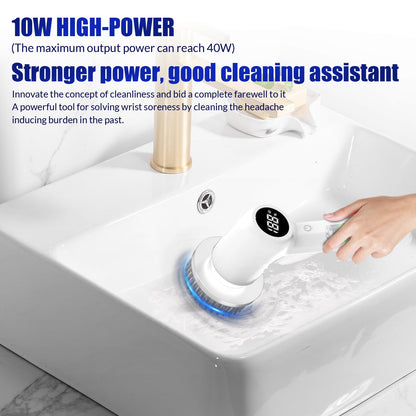 Electric Spin Scrubber, 2-Speed Shower Scrubber with 7 Replaceable Brush Heads, PX7 Waterproof Cordless Power Cleaning Brush with Adjustable Extension Handle, for Bathroom, Kitchen Cleaning