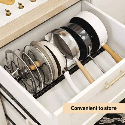 Pots and Pans Organizer,Expandable Pot Lid Holder 10 Adjustable Compartment Rack for under Cabinet
