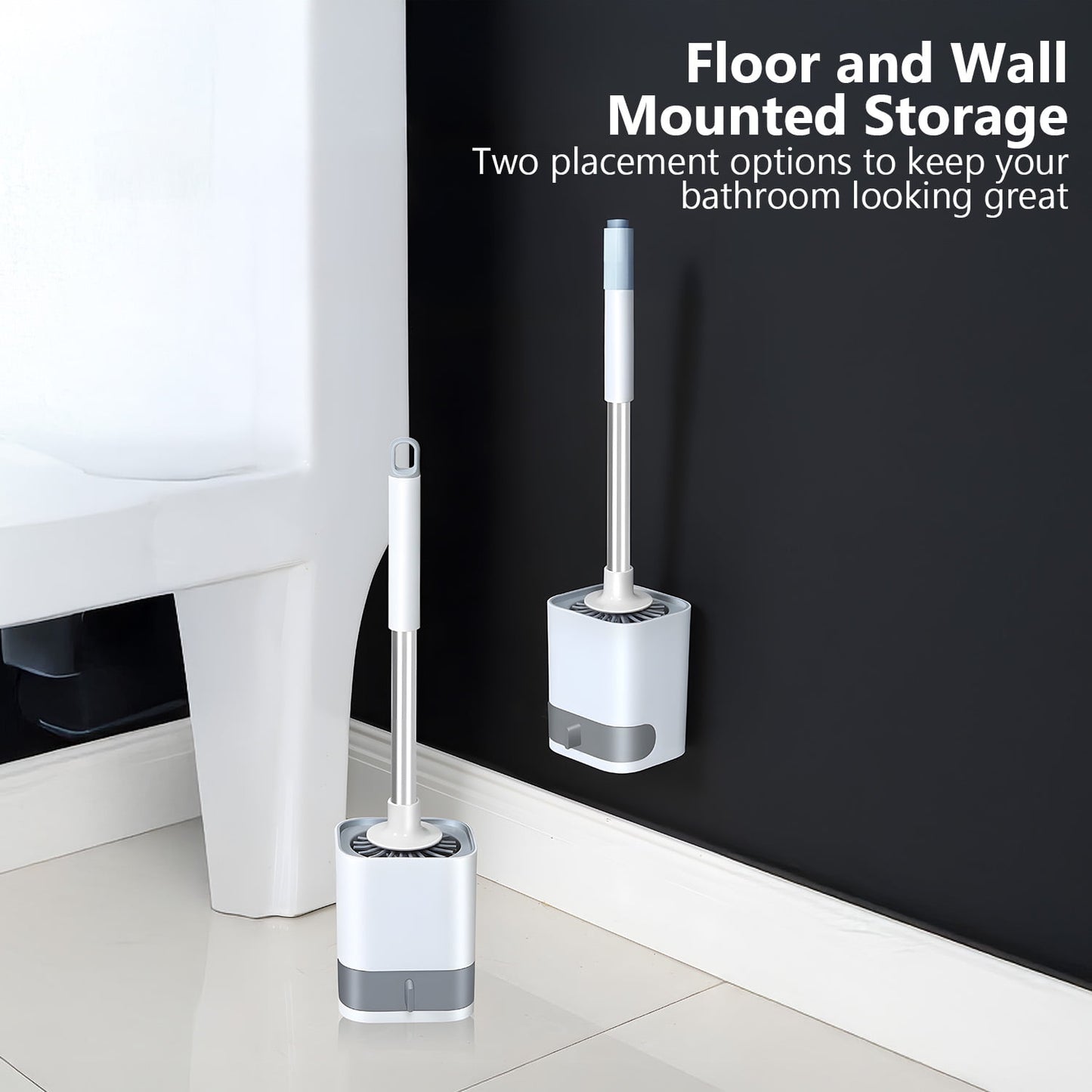 Toilet Brush and Holder, Nylon Bristles Bathroom Scrubber Cleaner Brush with Holder