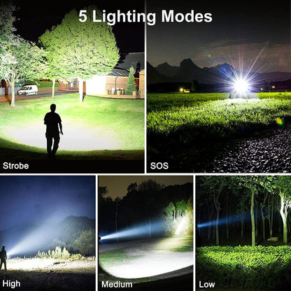 LED Flashlight Rechargeable with 5 Modes Waterproof for Camping Hiking Outdoor Biking
