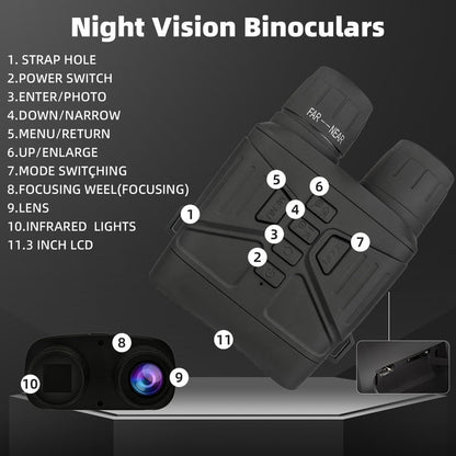 Night Vision Goggles - 4K Binoculars 5000mAh Battery, 32GB TF Card 3" HD Screen for Camping Security, Black