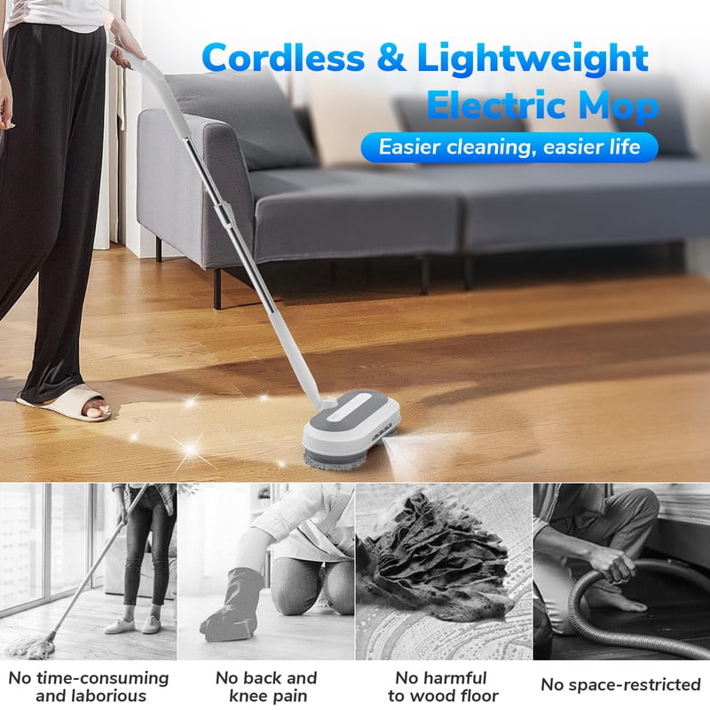 Cordless Electric Mop for Home, Electric Spin Mop with LED Headlights & 200ml Water Tank, Up to 50mins Working Time