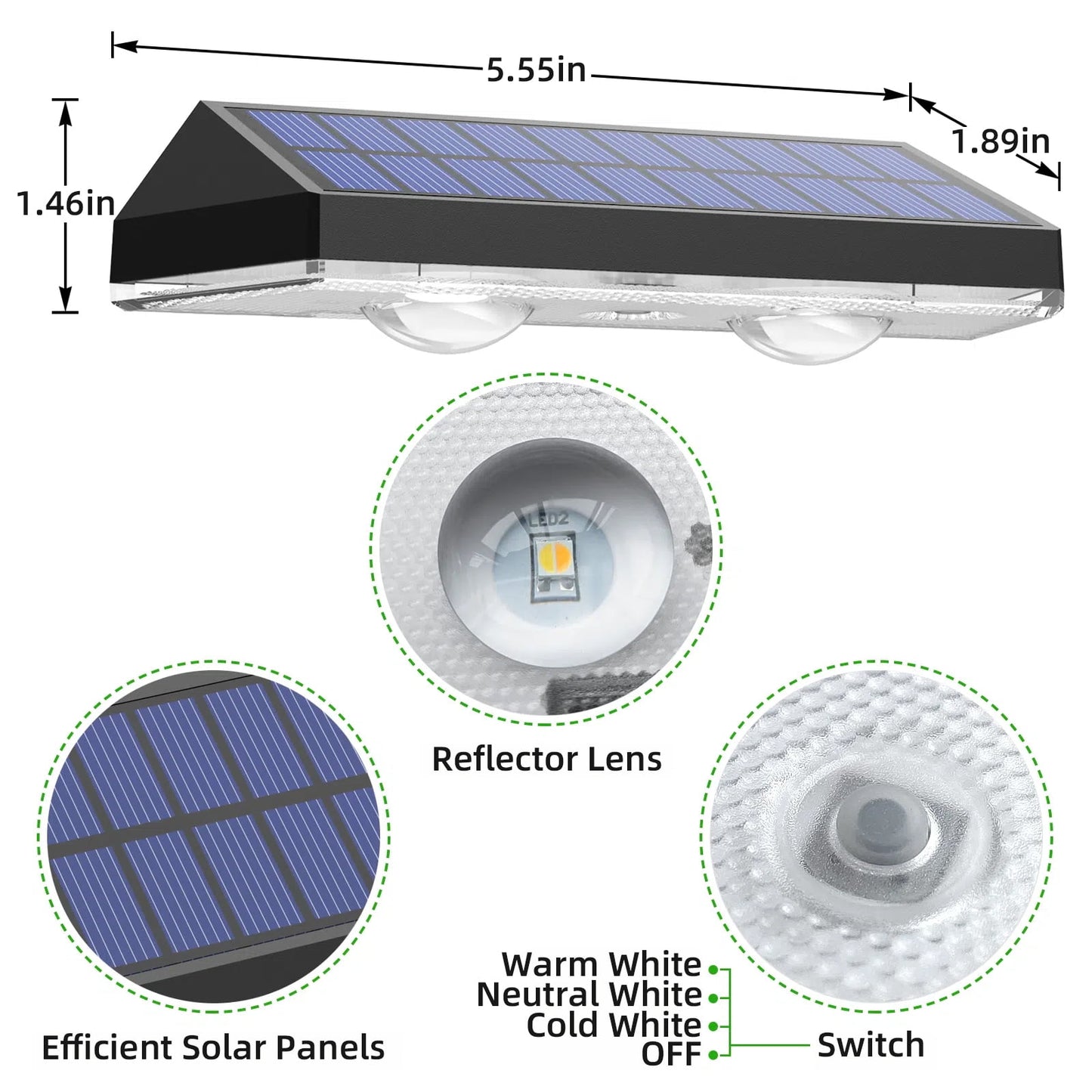 Solar Fence Lights Outdoor - Waterproof 3 Mode Solar Deck Lights for Outside Yard Railing Step Patio Stair and Wall (6 pack)