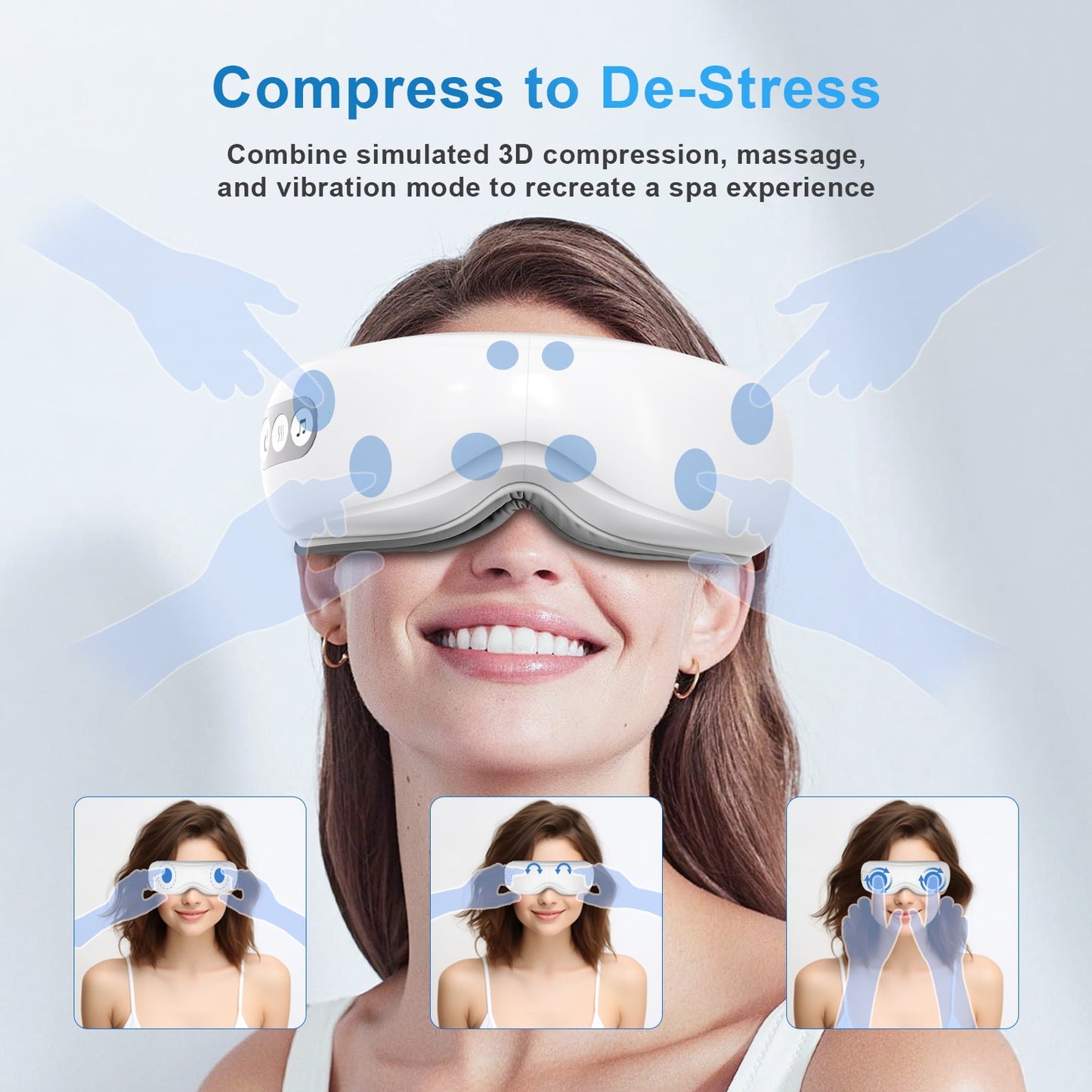 Kailwokk Eye Massager with Heat & Vibration – 5 Massage Modes, Bluetooth Music, Adjustable Headband Fathers Day Gifts - White