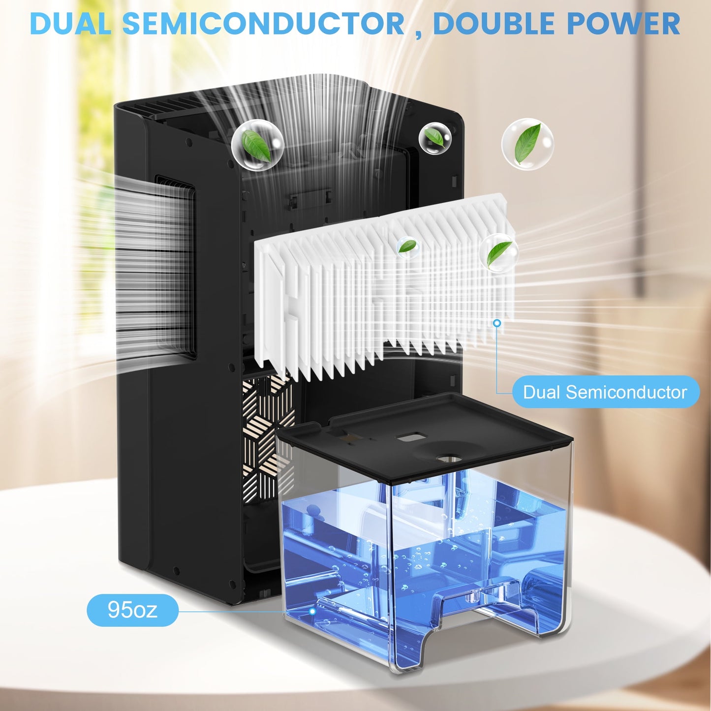 Dehumidifier, Dehumidifiers for Room, 95 OZ Water Tank, (950 sq.ft) Dehumidifiers for Basement Home Bathroom Bedroom with Auto Shut Off, 7 Colors LED Light, Black