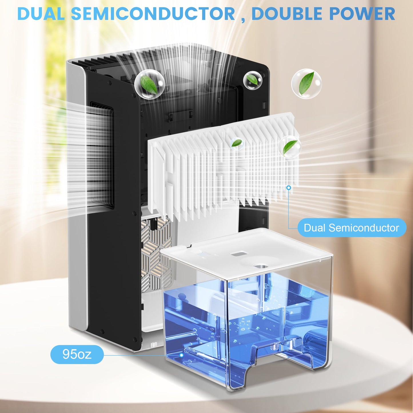 Dehumidifier, Dehumidifiers for Room, 95 OZ Water Tank, (950 sq.ft) Dehumidifiers for Basement Home Bathroom Bedroom with Auto Shut Off, 7 Colors LED Light, White