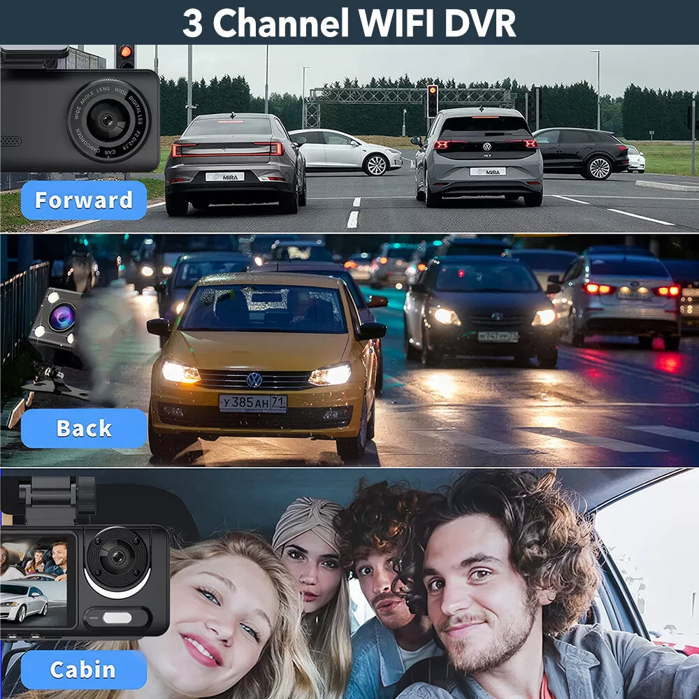 170¡ã FHD Dash Camera 3 Channel Dash Cam Front and Rear with Free 64GB SD Card