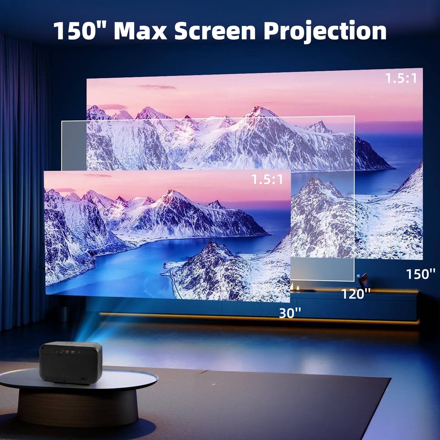 AMBLER 4K Projector with WiFi and Bluetooth, 20000L Native 1080P Outdoor Portable Movie Video Projector