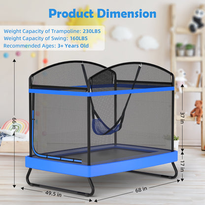 IJIL 6FT Kids Trampoline Outdoor with Swing,Rectangle Indoor Trampoline for Kids Toddlers Baby Outdoor Games,Blue