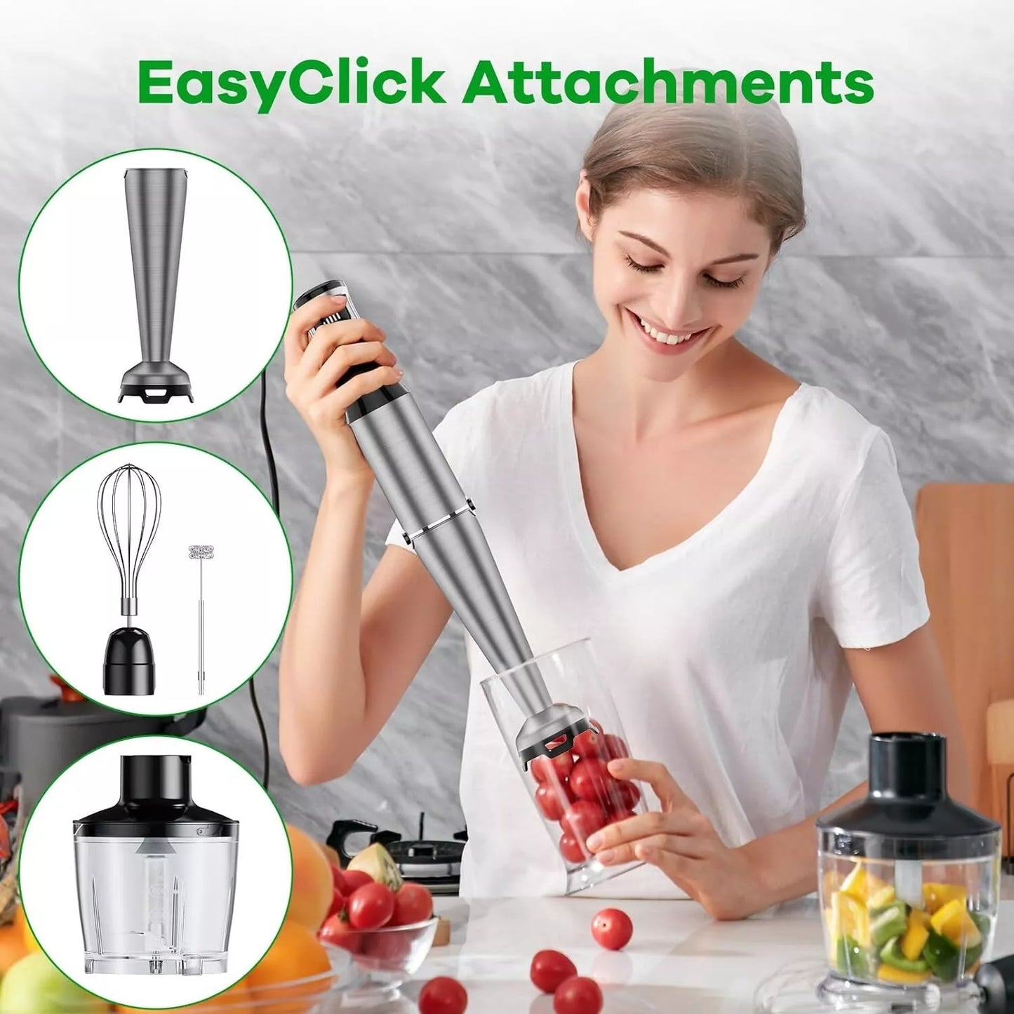 Immersion Blender Handheld Corded Hand Blender 1100W, 5in1 with Chopper