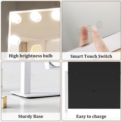 Kuose LED Makeup Mirror, with 10X Magnification Adjustable Brightness & Color Temperature, 360° Rotatable, Perfect for Makeup Artists & Home Use