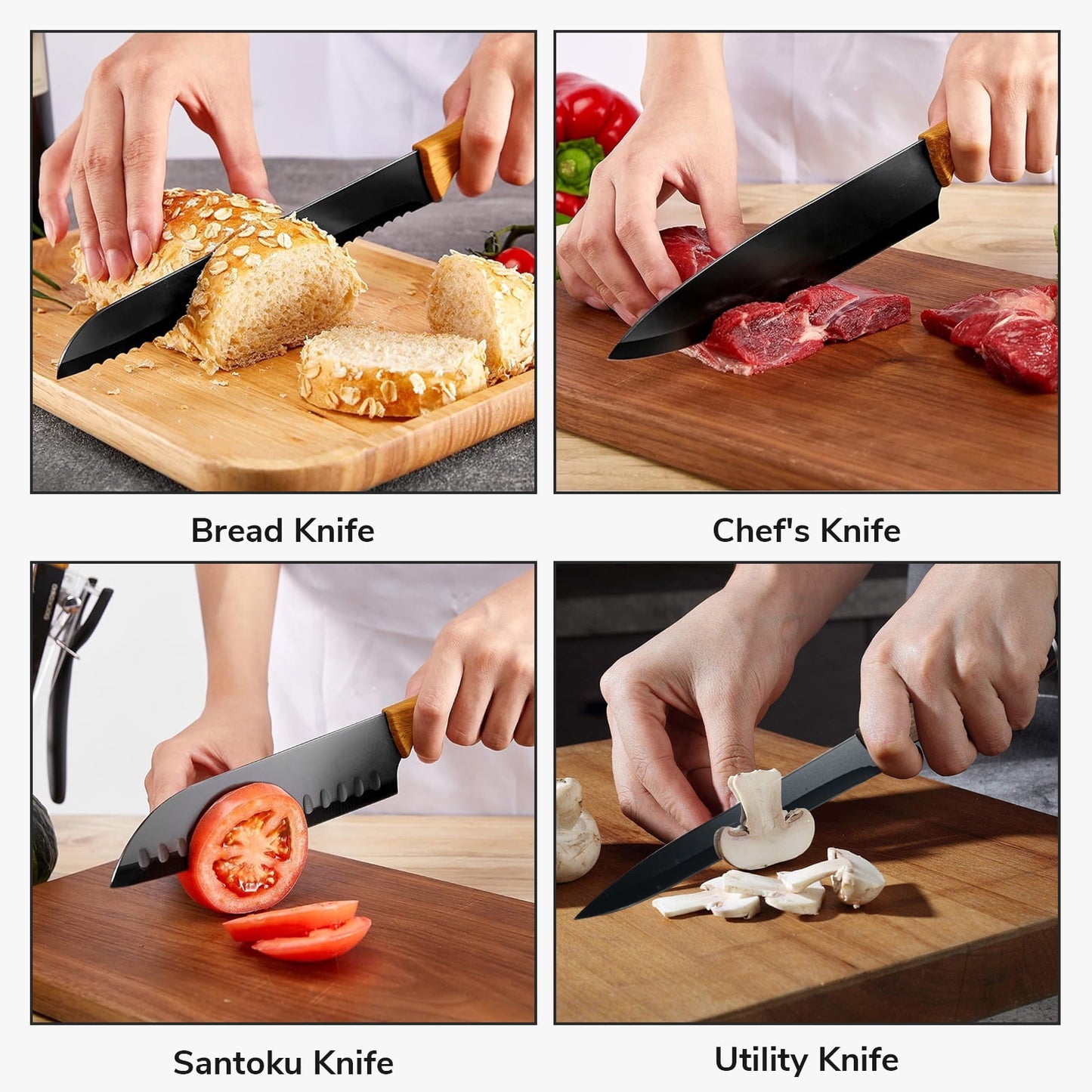 Kitchen Knife Set with Block, 19 PCS High Carbon Stainless Steel Sharp Serrated Steak Knives