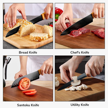 Kitchen Knife Set with Block, 19 PCS High Carbon Stainless Steel Sharp Serrated Steak Knives